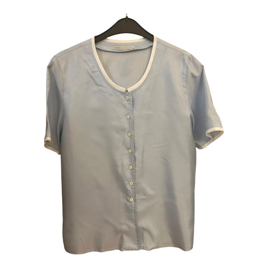 Mario Rosella Bluse Damen Gr 40 Hellblau Stickerei Ärmel Klassisch Sommer Look