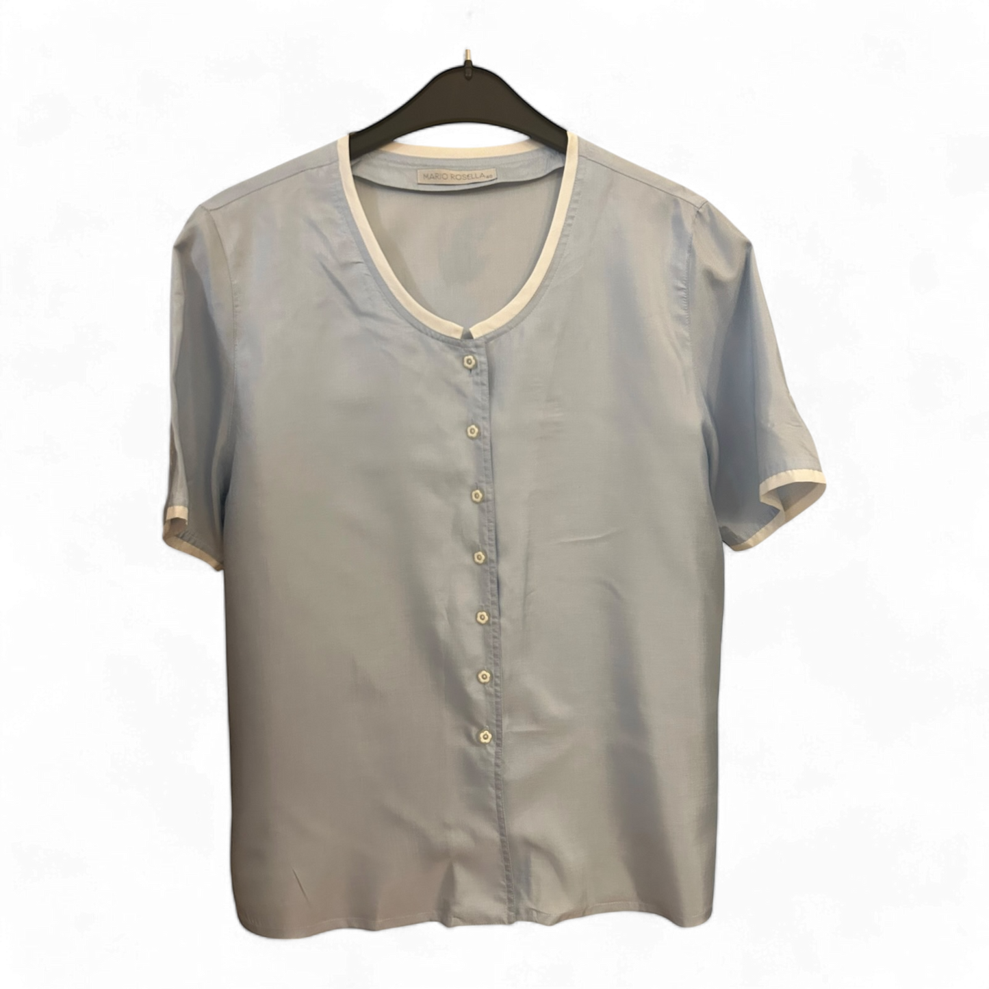 Mario Rosella Bluse Damen Gr 40 Hellblau Stickerei Ärmel Klassisch Sommer Look