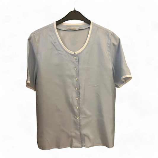 Mario Rosella Bluse Damen Gr 40 Hellblau Stickerei Ärmel Klassisch Sommer Look