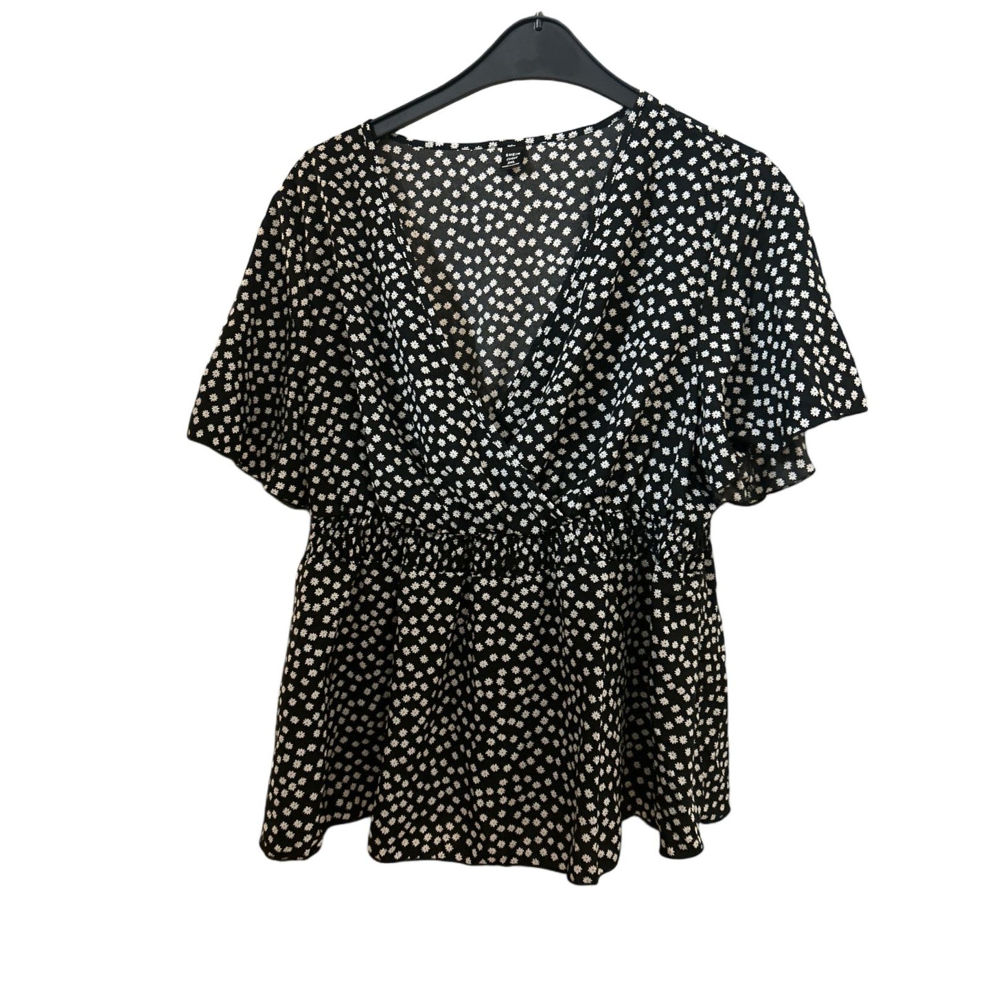 SHEIN CURVE Bluse Damen Gr 3XL Schwarz Blumen Kurzarm Shirt Oberteil Elegant