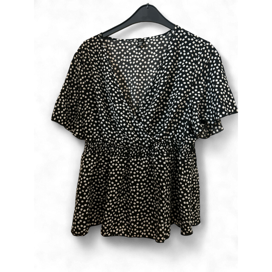 SHEIN CURVE Bluse Damen Gr 3XL Schwarz Blumen Kurzarm Shirt Oberteil Elegant