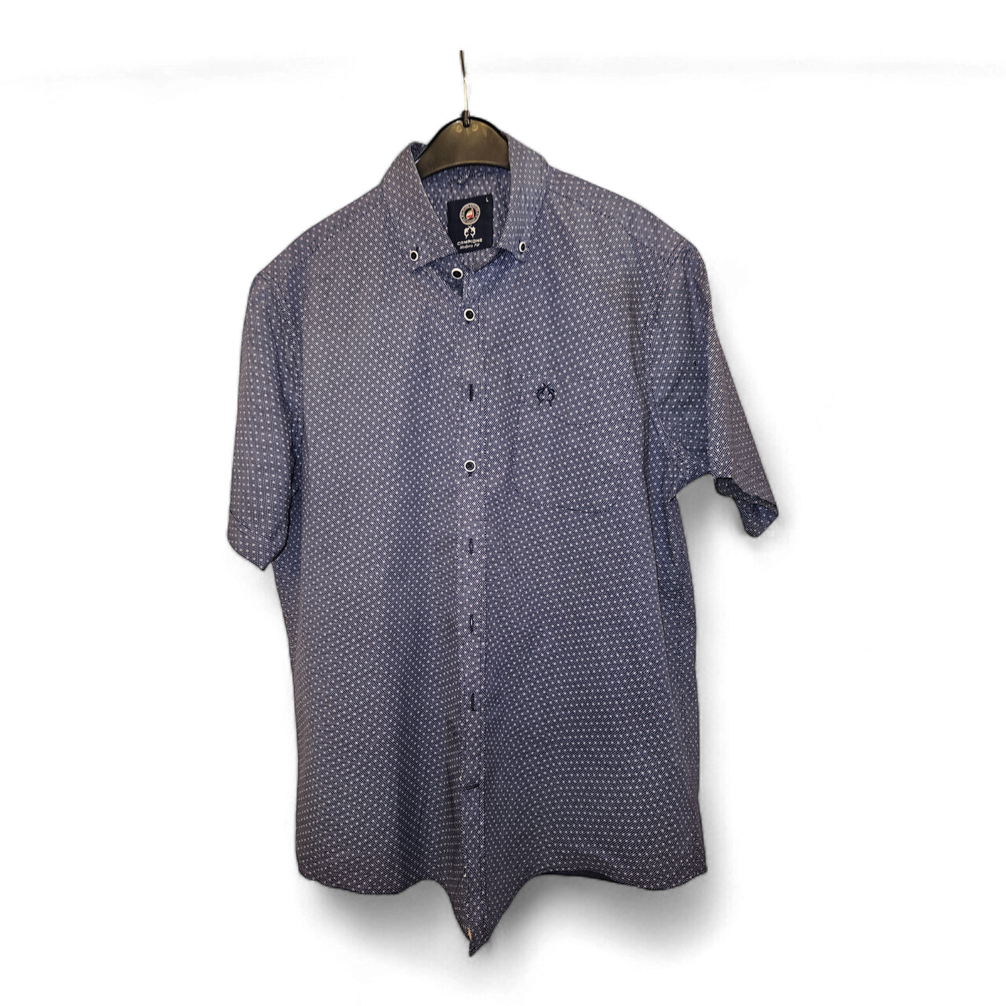 CAMPIONE - Kurzarm-Hemd - Gr. L - dunkelblau mit roten Punkten