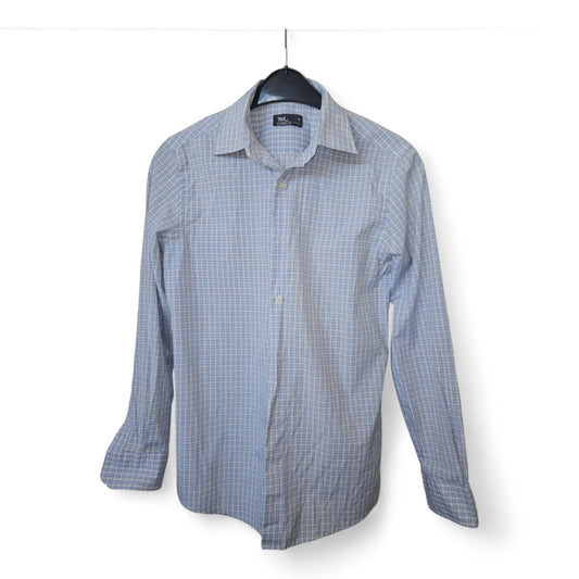 TEX business line - Langarm-Hemd - Gr. S - weiß-blau kariert