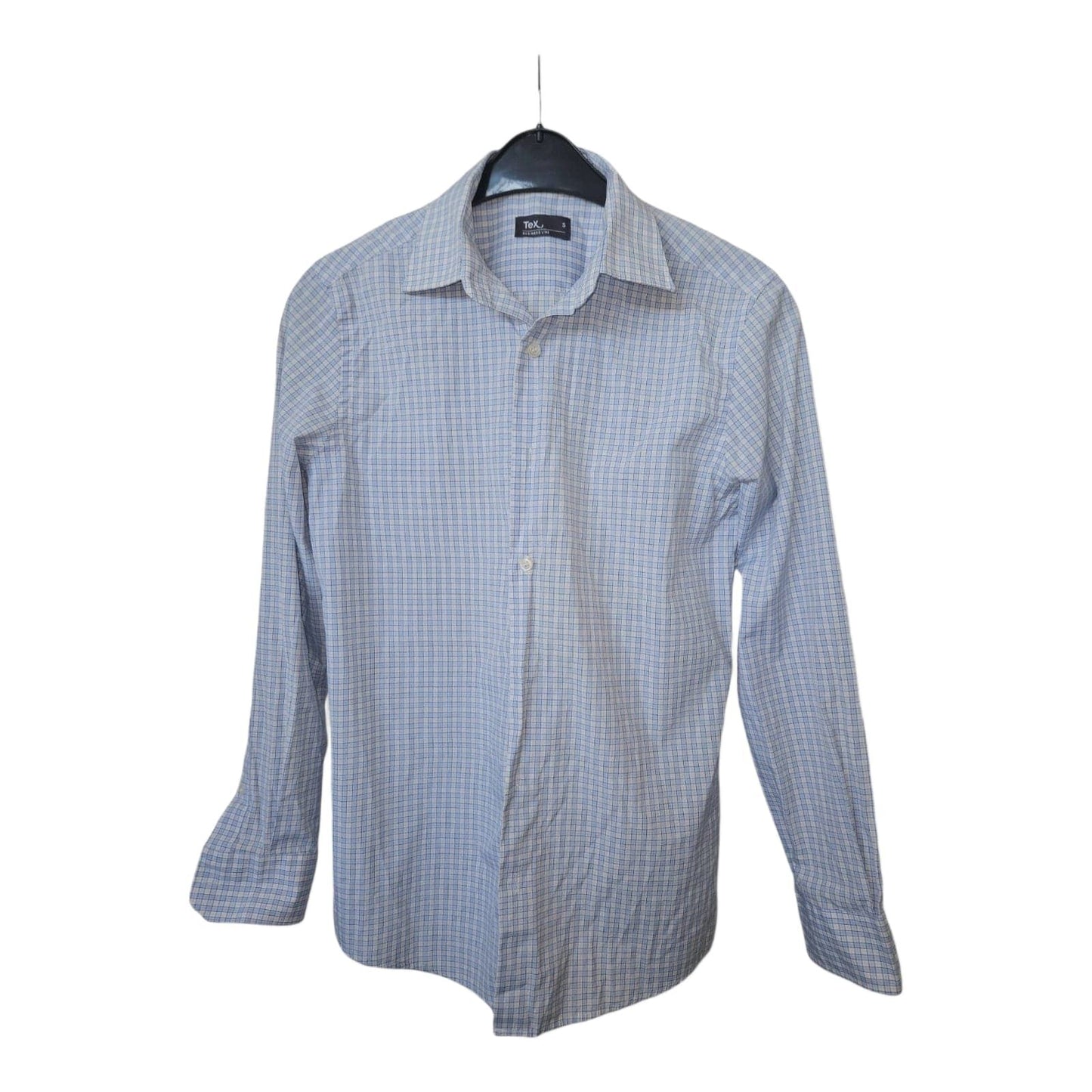 TEX business line - Langarm-Hemd - Gr. S - weiß-blau kariert
