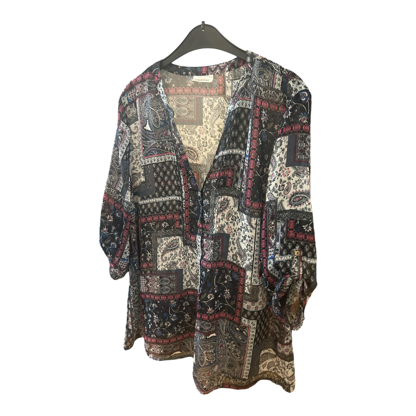 Pure Panda Bluse transparent Grau-Blau gemustert, Größe 44