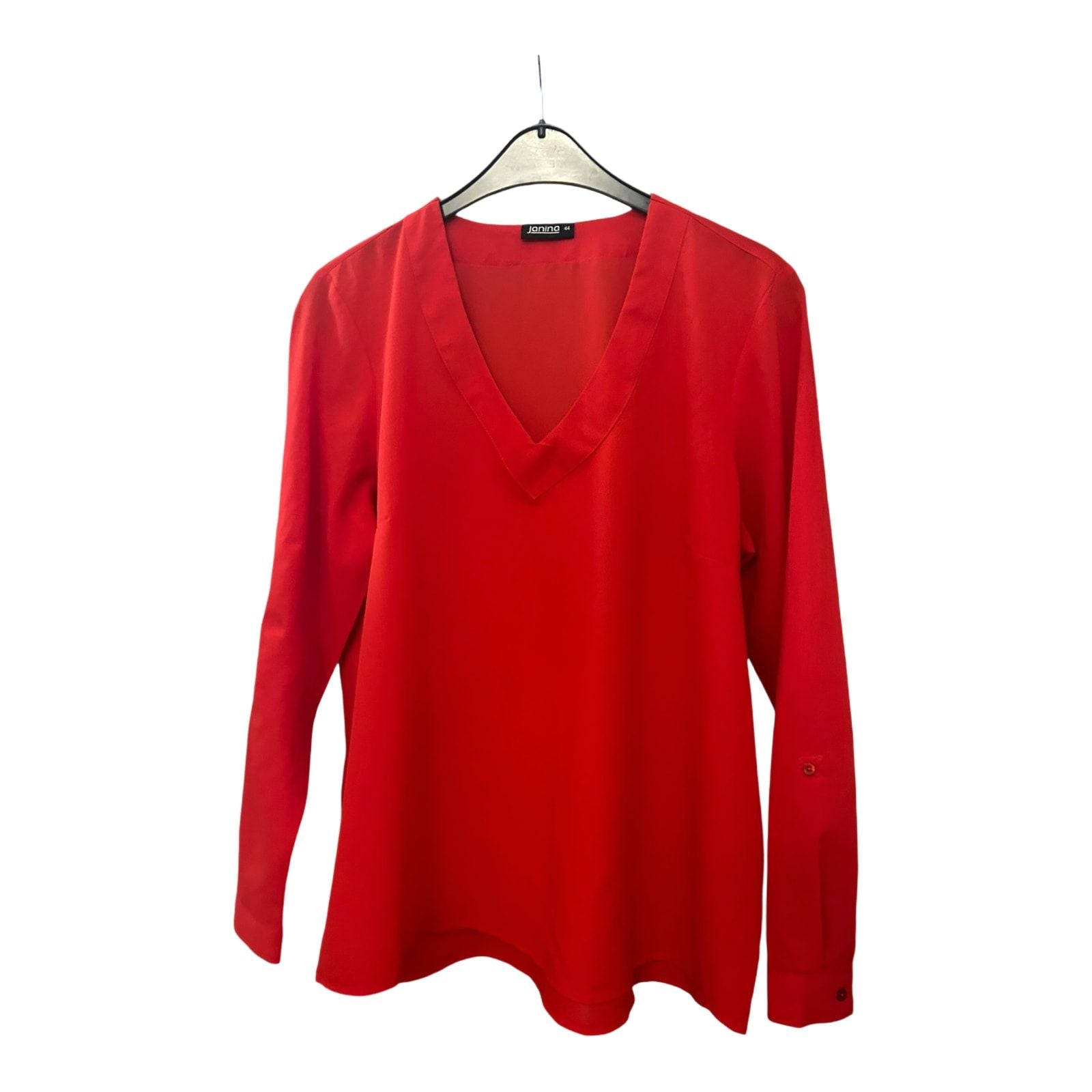Janina Bluse Damen Longbluse Gr 44 Rot Uni Langarm V-Ausschnitt Polyester Elegant