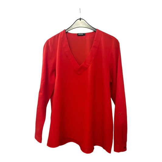 Janina Bluse Damen Longbluse Gr 44 Rot Uni Langarm V-Ausschnitt Polyester Elegant
