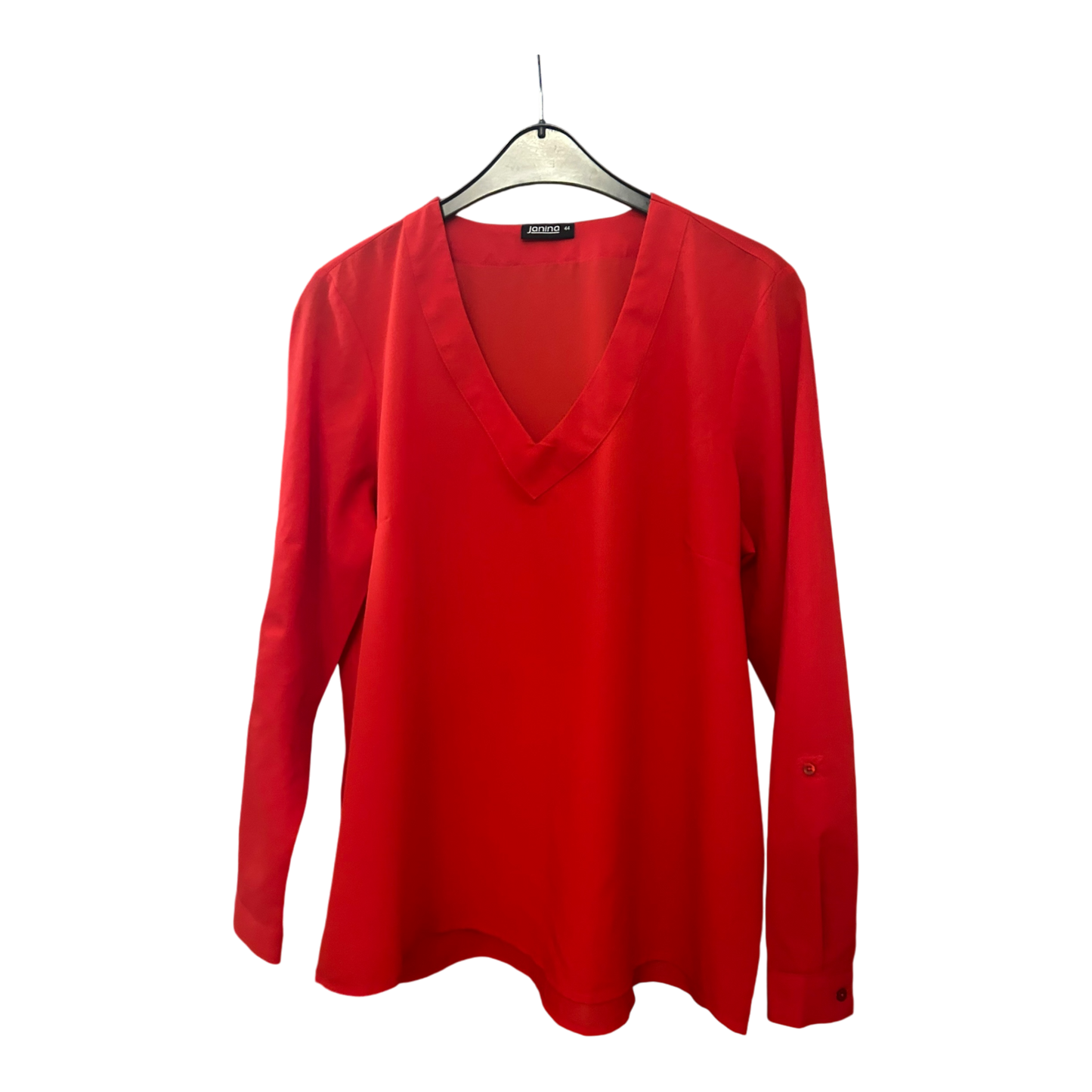 Janina Bluse Damen Longbluse Gr 44 Rot Uni Langarm V-Ausschnitt Polyester Elegant