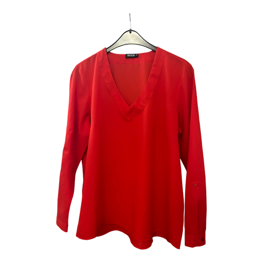 Janina Bluse Damen Longbluse Gr 44 Rot Uni Langarm V-Ausschnitt Polyester Elegant