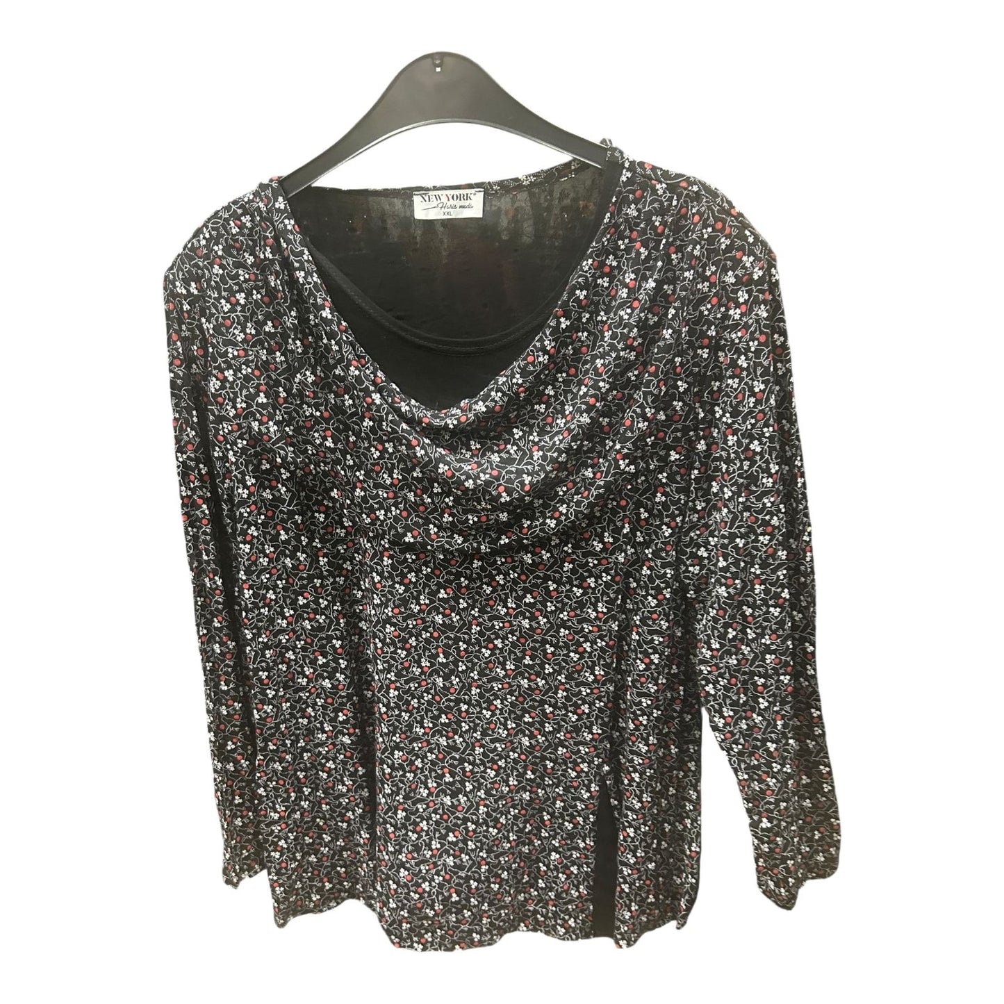 New York Bluse schwarz mit Blumenmuster Größe XXL