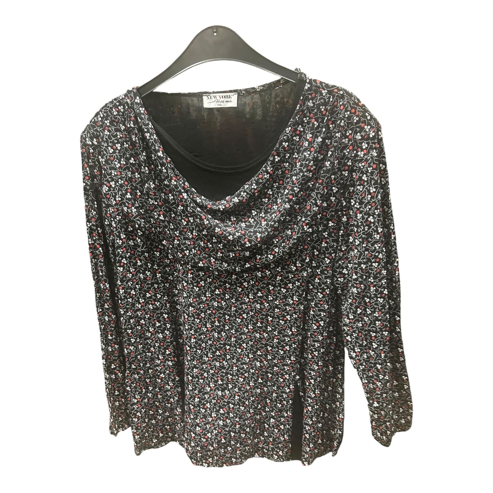 New York Bluse schwarz mit Blumenmuster Größe XXL