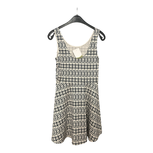 H&M Kleid Damen Dress Damenkleid Gr. 38 Beige Schwarz Muster Sommer Look Elegant