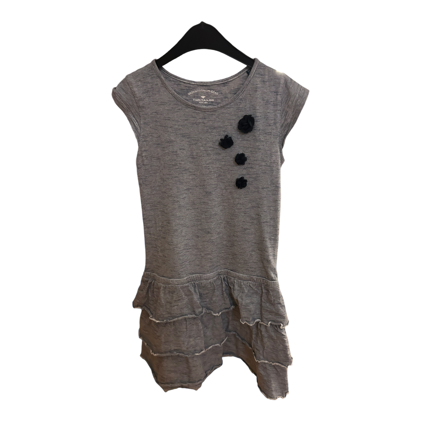 Tom Tailor Kleid Mädchen Dress Kinderkleid Gr. 128 Grau Blau Streifen Baumwolle