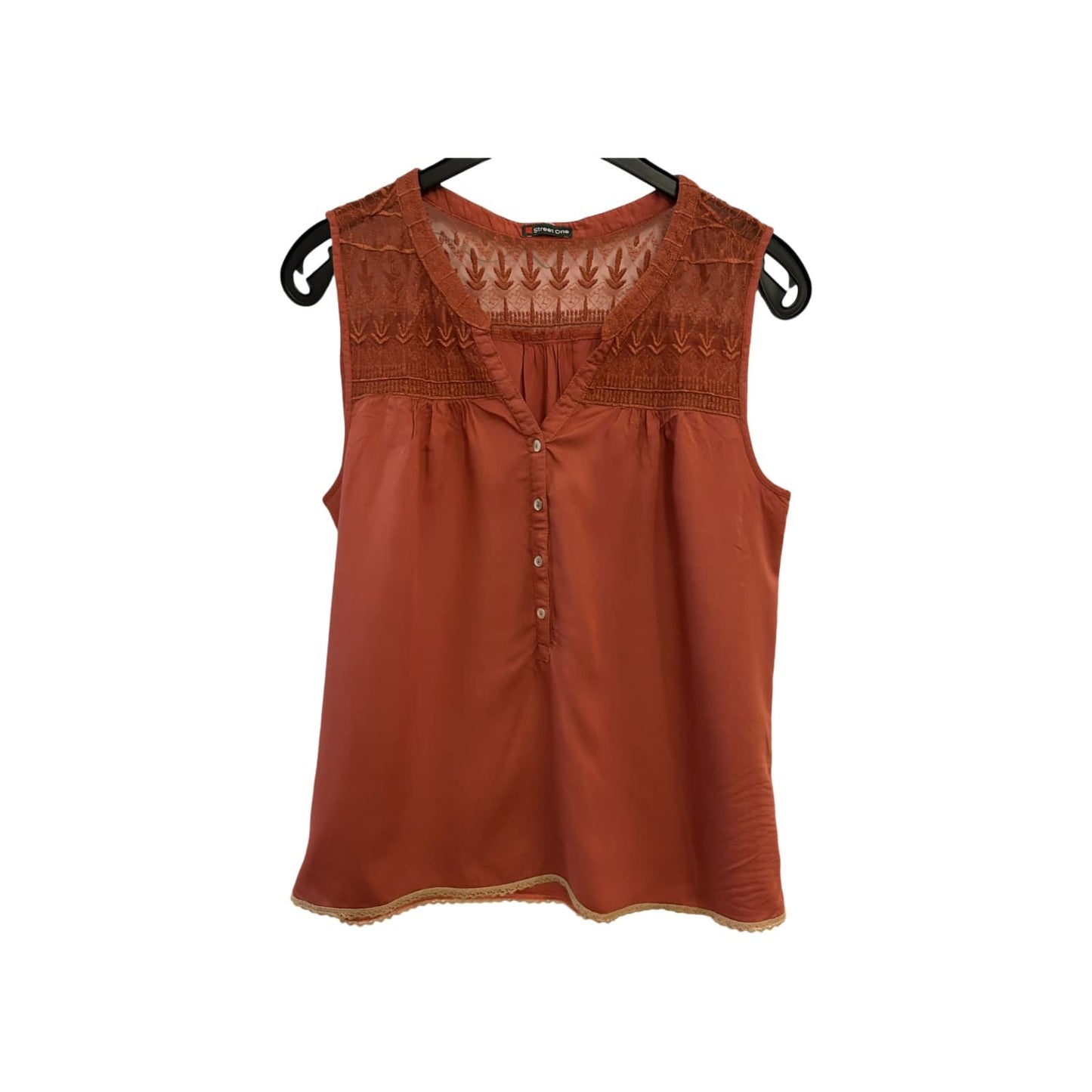 Street One Bluse Damen Gr XL Braun Sommerbluse Elegant Schlicht Ärmellos Chic