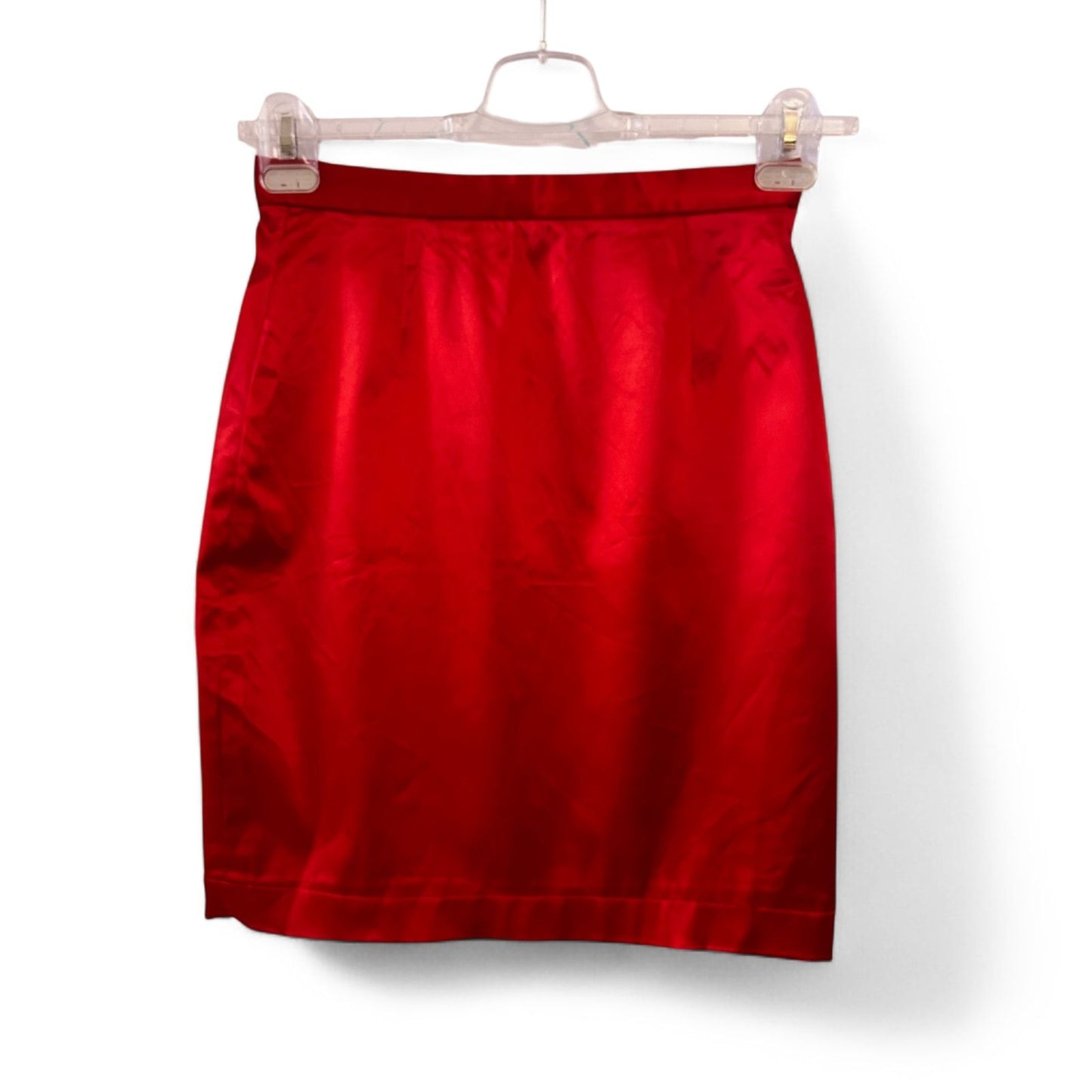 Marc Cain Rock Damenrock Gr. 34 36 Rot Satin Stretch Elegant Knielang Sommer