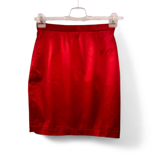 Marc Cain Rock Damenrock Gr. 34 36 Rot Satin Stretch Elegant Knielang Sommer