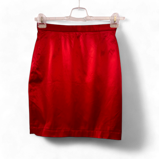 Marc Cain Rock Damenrock Gr. 34 36 Rot Satin Stretch Elegant Knielang Sommer