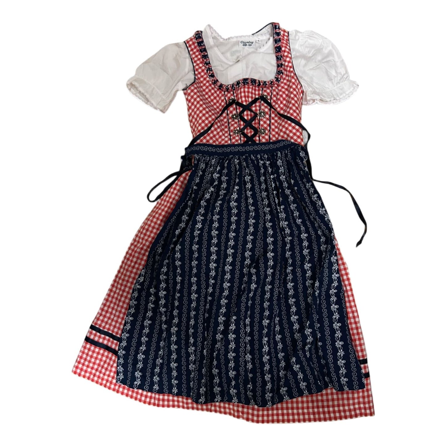Distler Dirndl Set Mädchen Gr 152 Rot Blau Kurzarm Oktoberfest Tracht
