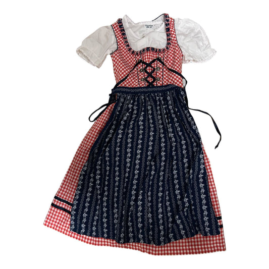 Distler Dirndl Set Mädchen Gr 152 Rot Blau Kurzarm Oktoberfest Tracht