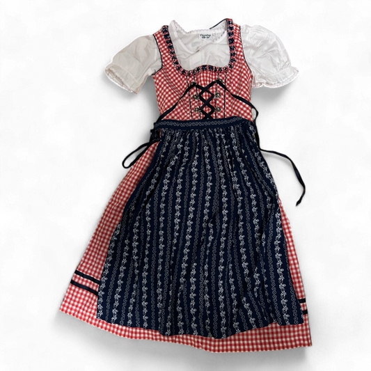 Disler Dirndl Set Mädchen Gr 152 Rot Blau Kurzarm Oktoberfest Tracht