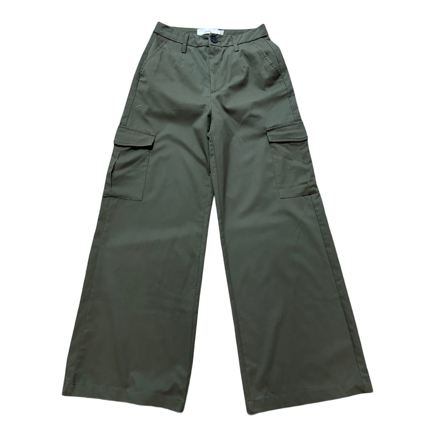 Bershka Damen Cargo-Hose Khaki weites Bein Größe 38