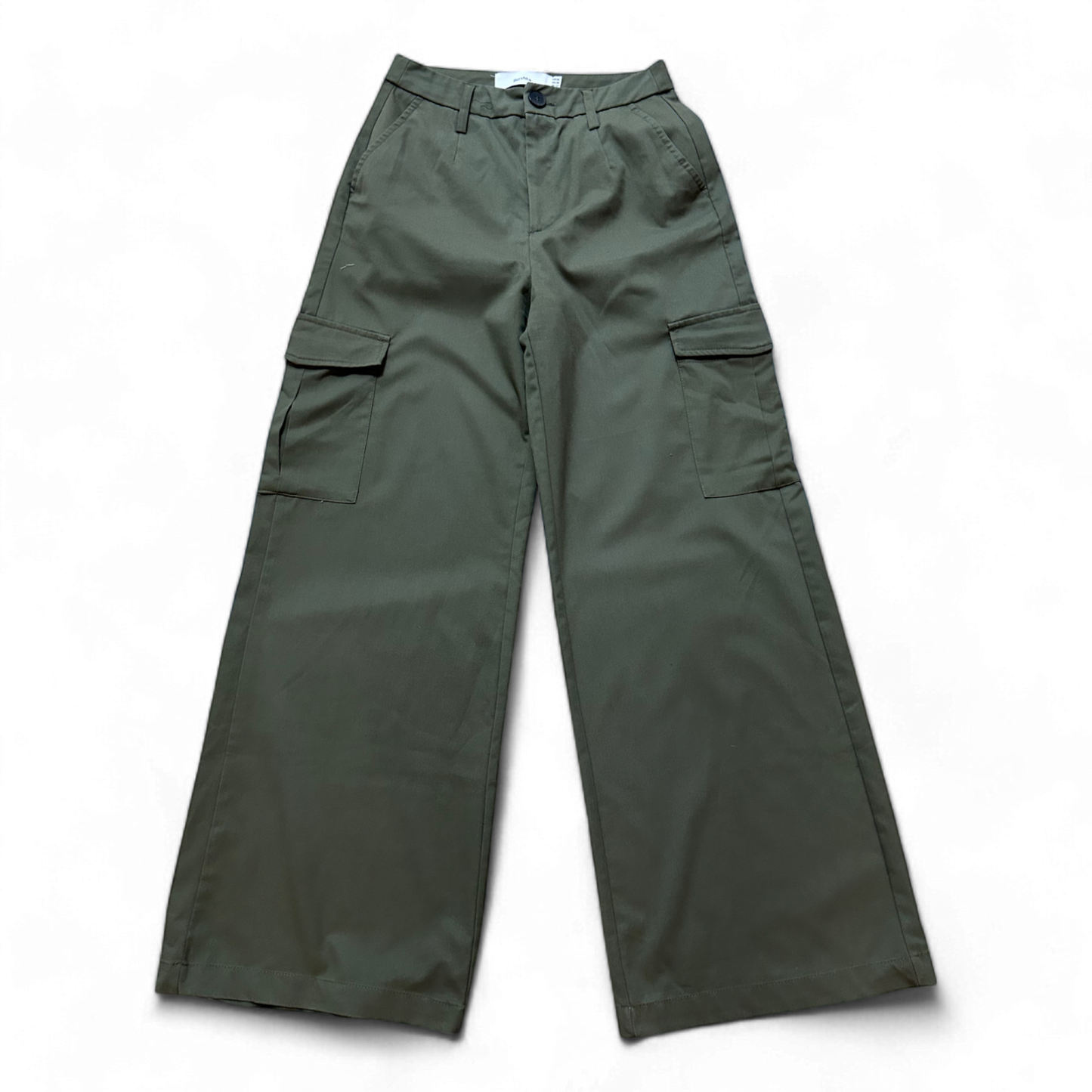 Bershka Damen Cargo-Hose Khaki weites Bein Größe 38