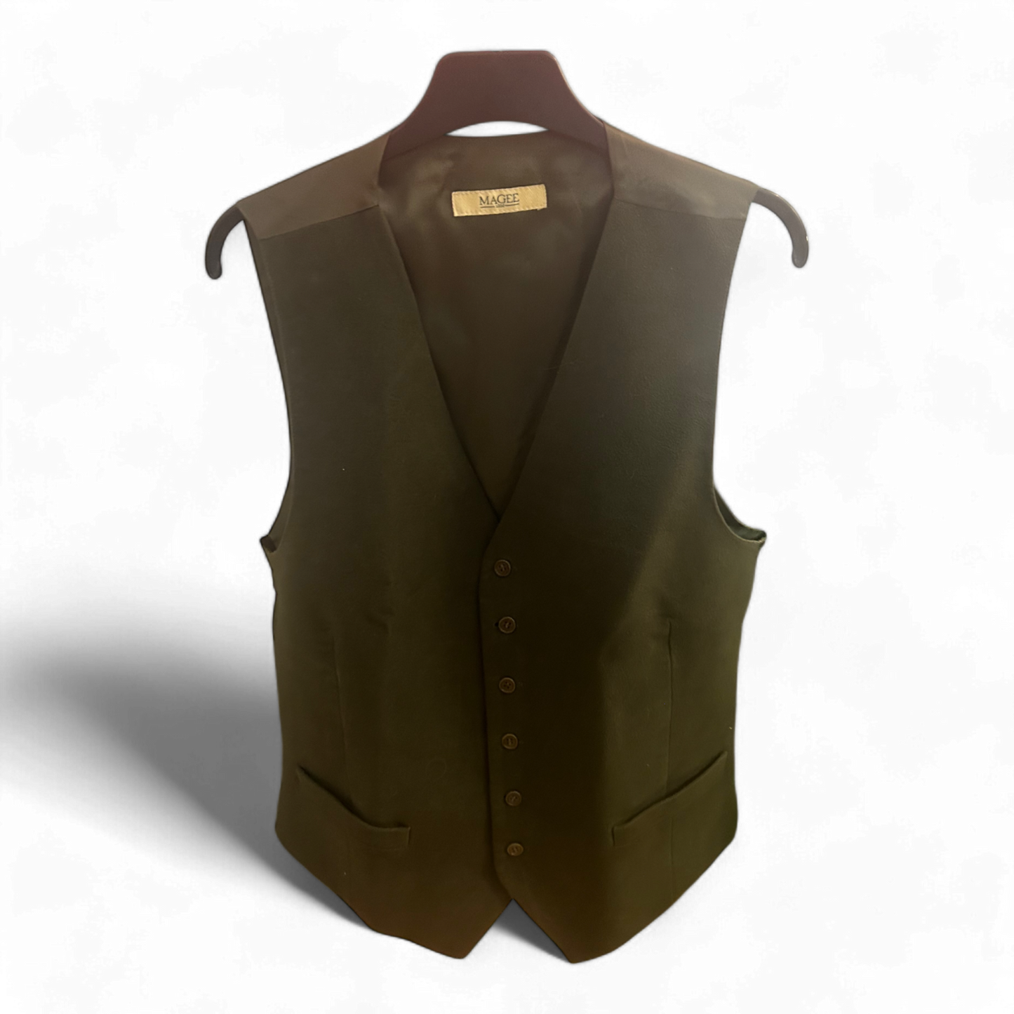 Magee Herren Weste Gr 50 Dunkelgrün Wollstoff Country Stil Elegant Vintage