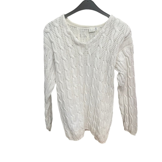 H&M Longpullover | Weiß | Zopfmuster | Gr. M | 74 cm Länge | Damen
