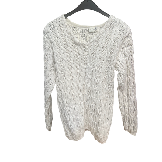 H&M Longpullover | Weiß | Zopfmuster | Gr. M | 74 cm Länge | Damen