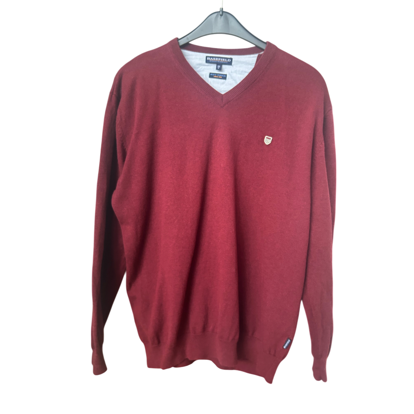 Basefield Herren Pullover | Gr. 52 | V-Ausschnitt | 80% Baumwolle, 20% Wolle | Rot