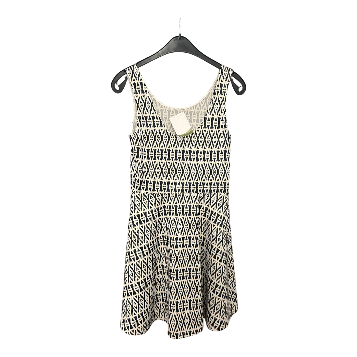 H&M Kleid Damen Dress Damenkleid Gr. 38 Beige Schwarz Muster Sommer Look Elegant