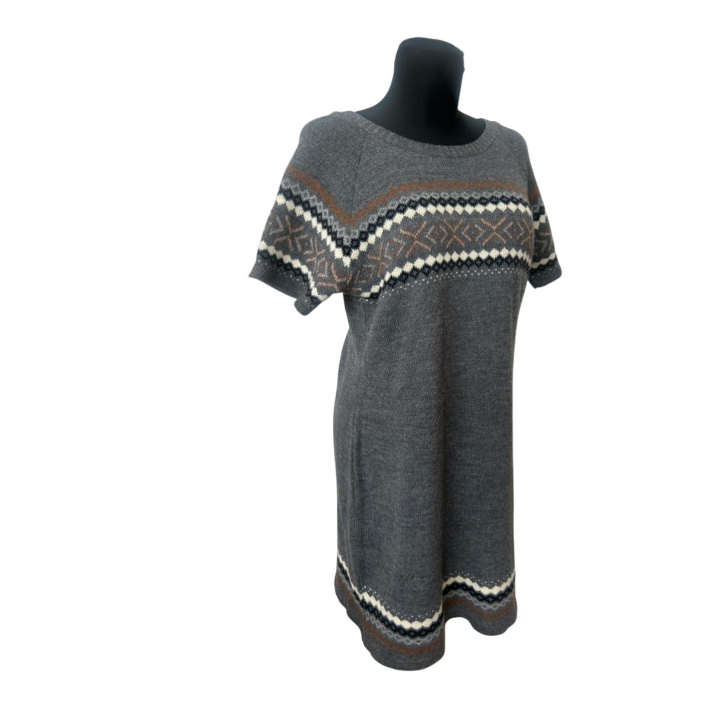 Gina Benotti Strickkleid Damen Gr. 46 Grau Norwegermuster Kurzarm Winterkleid