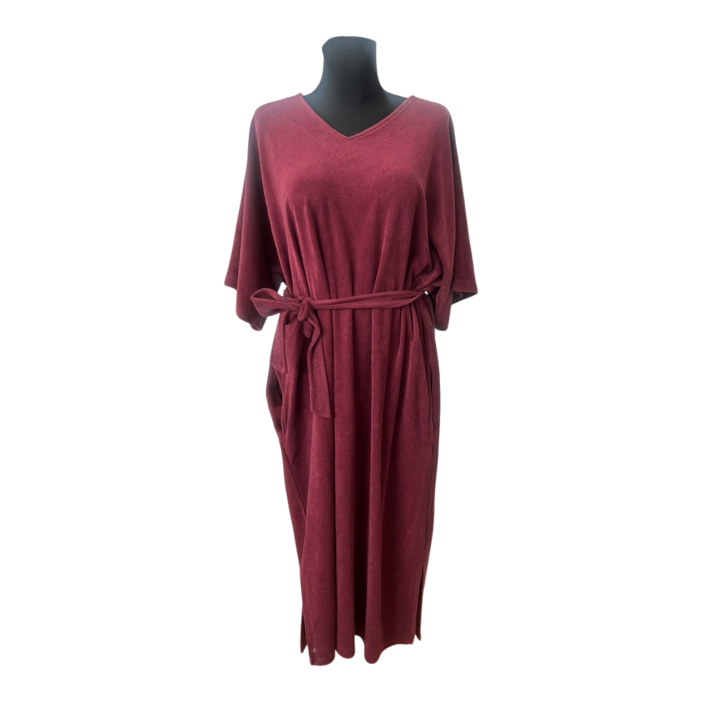 DW-Shop Damen Bademantel Gr. 44 46 Bordeaux Reinschlüpf Bademantel Gürtel Baumwolle