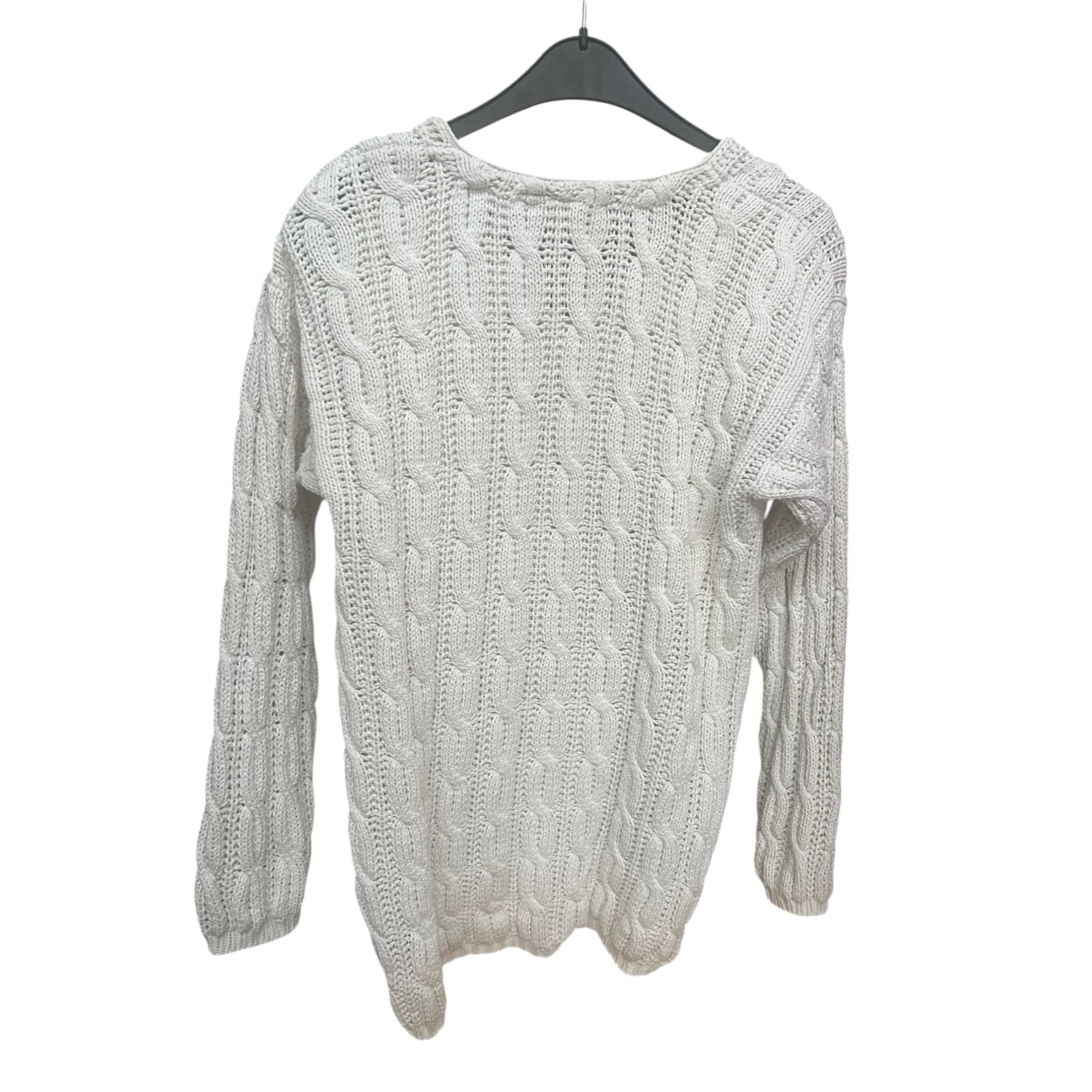 H&M Longpullover | Weiß | Zopfmuster | Gr. M | 74 cm Länge | Damen