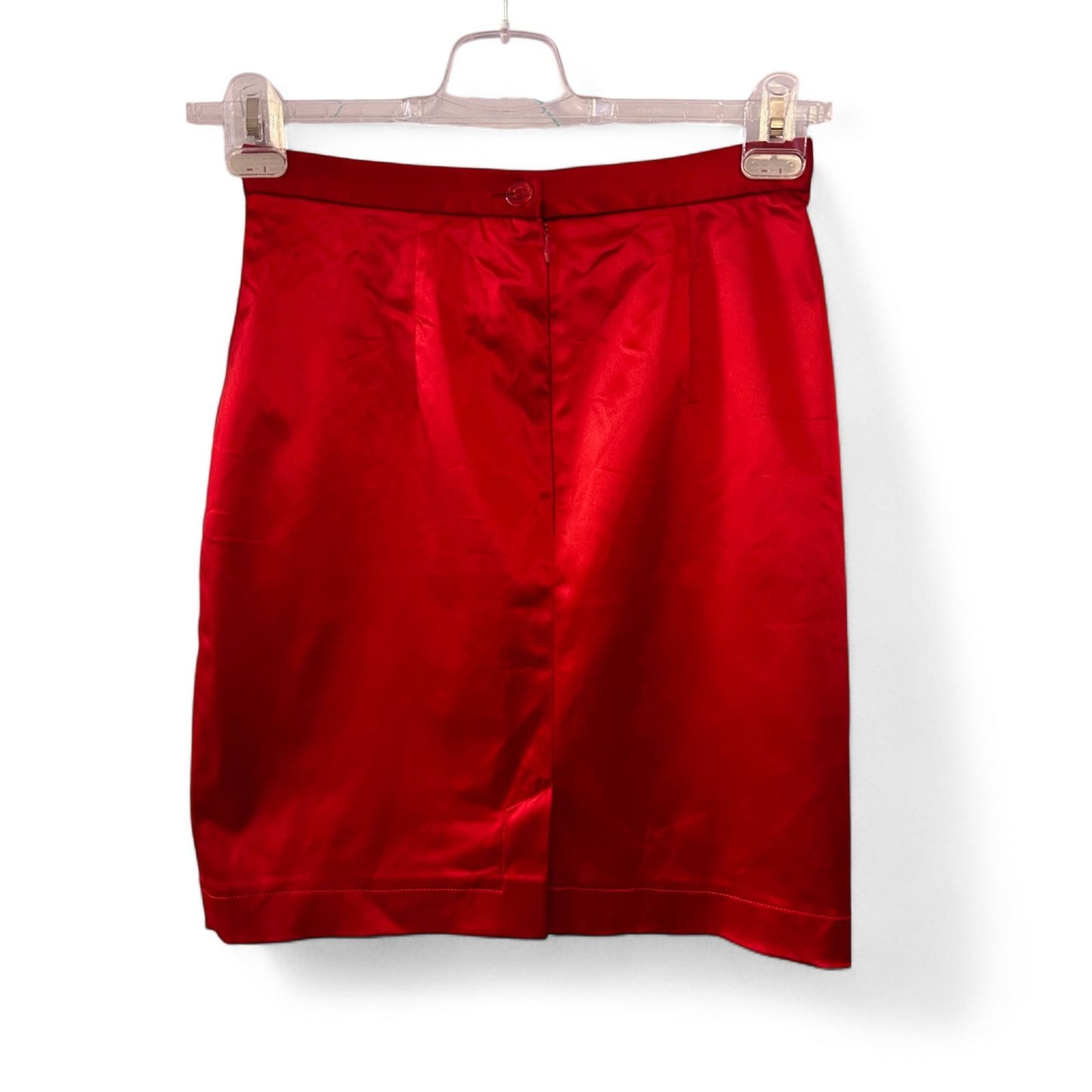 Marc Cain Rock Damenrock Gr. 34 36 Rot Satin Stretch Elegant Knielang Sommer