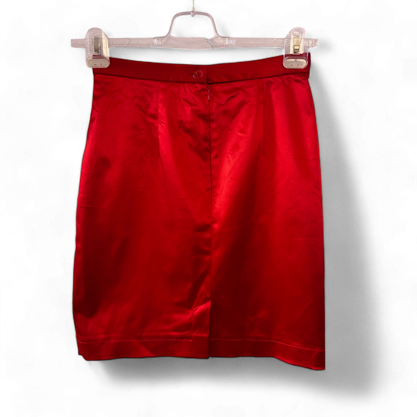 Marc Cain Rock Damenrock Gr. 34 36 Rot Satin Stretch Elegant Knielang Sommer