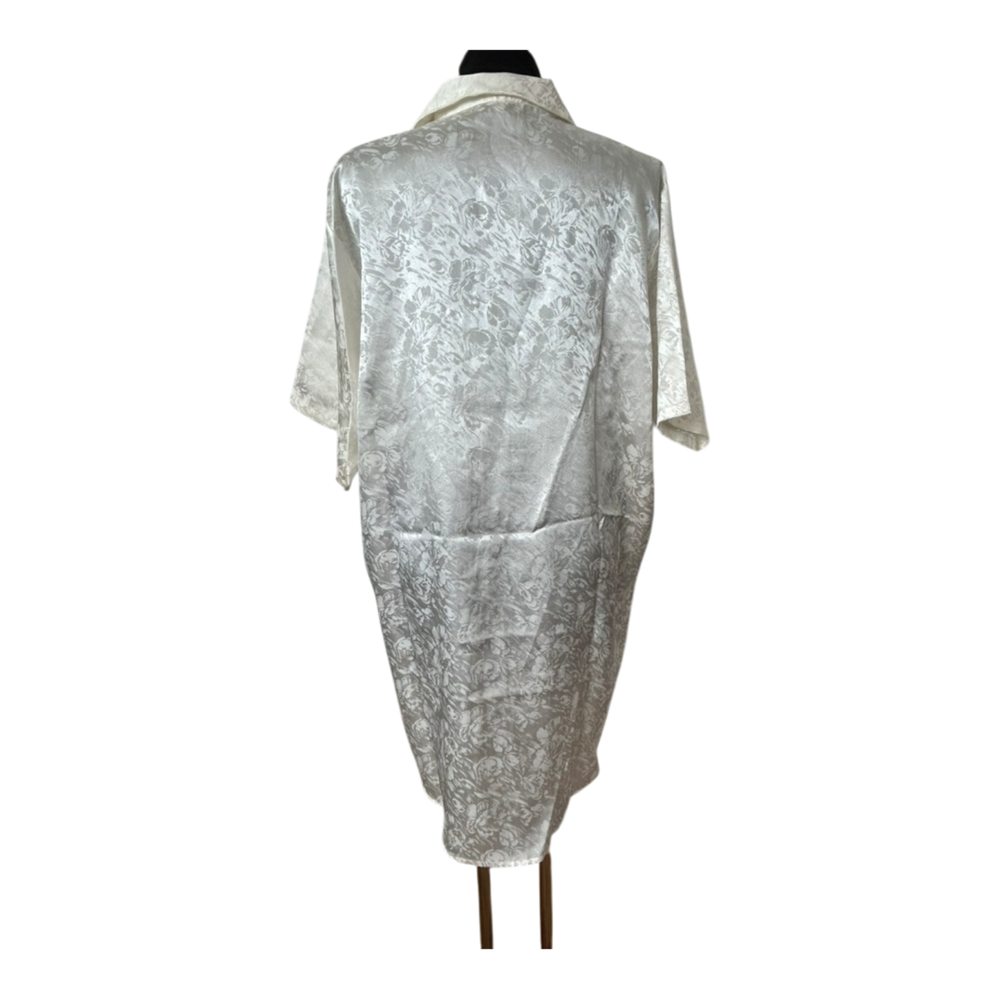 Queentex Nachthemd Damen Gr. 44 Creme Satin Blumenmuster Kurzarm Neu ohne Etikett