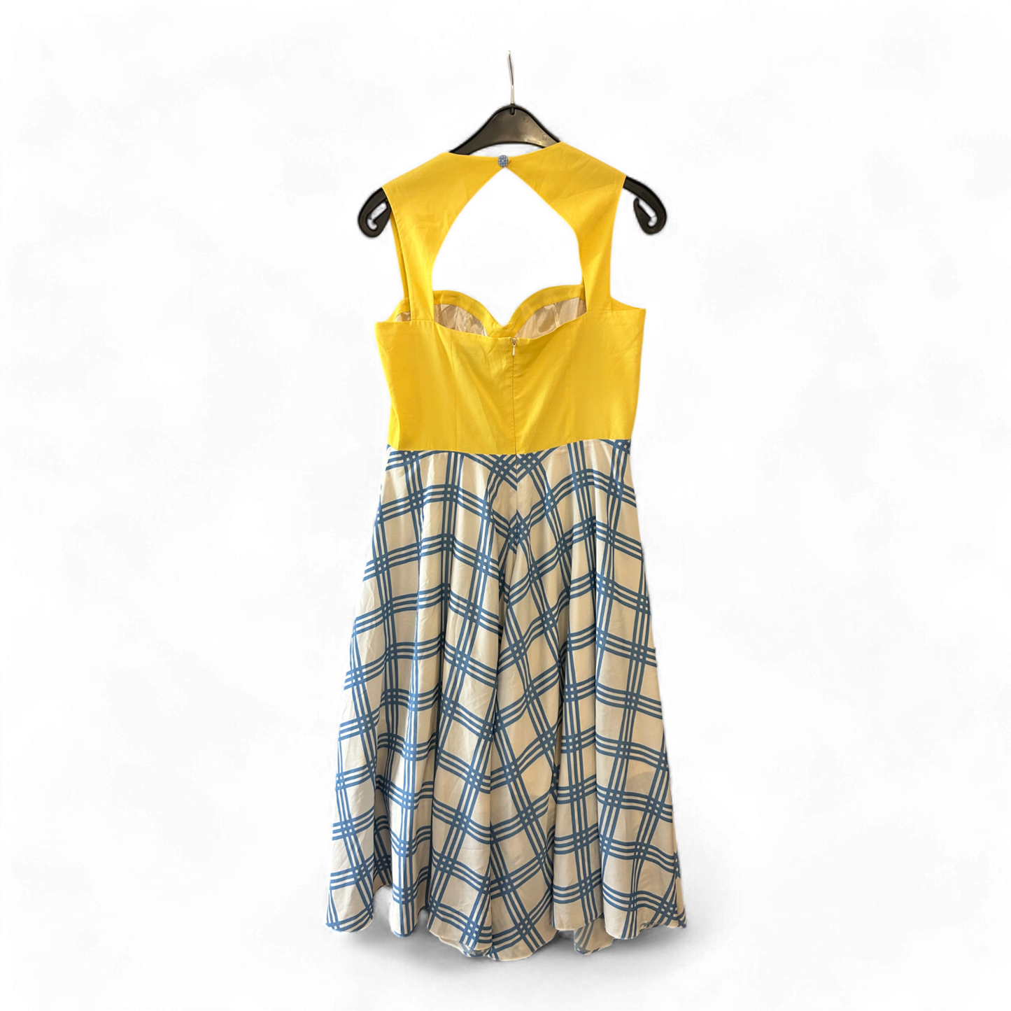 Nishe Kleid Damen Dress Damenkleid Gr. 42 Gelb Blau Streifen Muster Sommer Retro