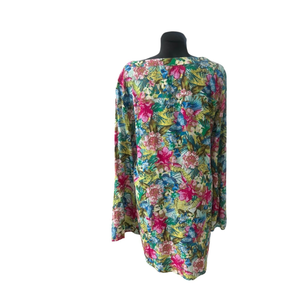 UP2 Fashion Kleid Damen Gr. 44 Bunt Blumen Tropical Langarm Tunika Freizeit