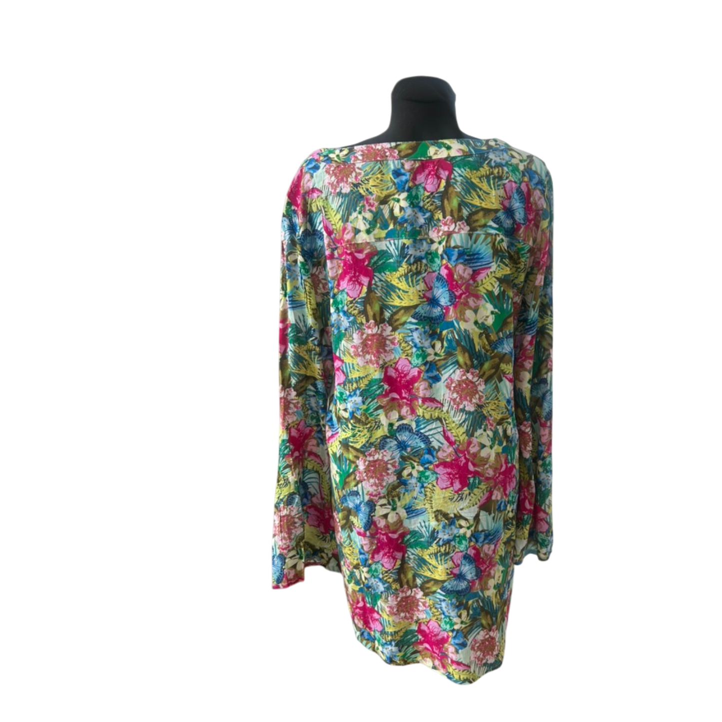 UP2 Fashion Kleid Damen Gr. 44 Bunt Blumen Tropical Langarm Tunika Freizeit