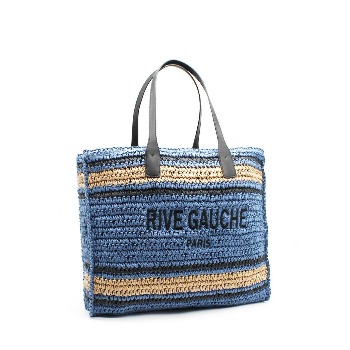 Crochet Shopper Tasche Rive Gauche Stickerei Beige Taupe Jeansblau Sommer