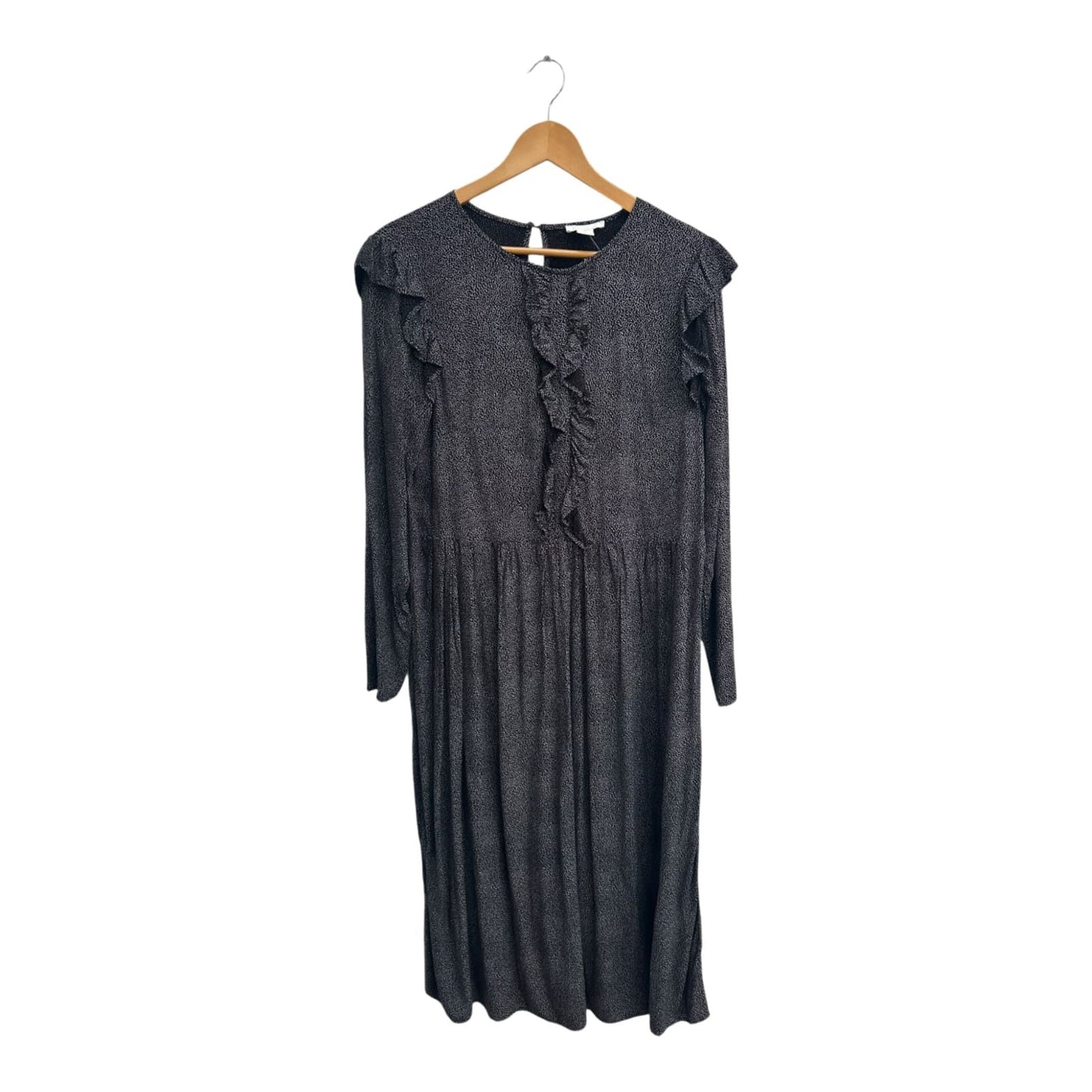 H&M Kleid Damen Dress Damenkleid Gr 42 Schwarz Volants Viskose Elegant Midi