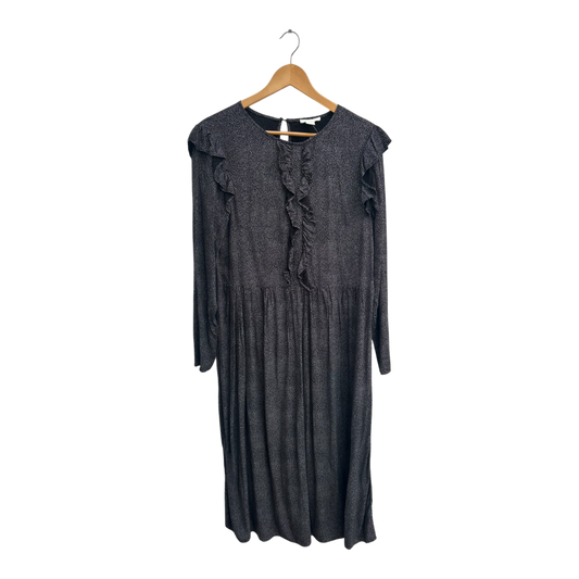 H&M Kleid Damen Dress Damenkleid Gr 42 Schwarz Volants Viskose Elegant Midi