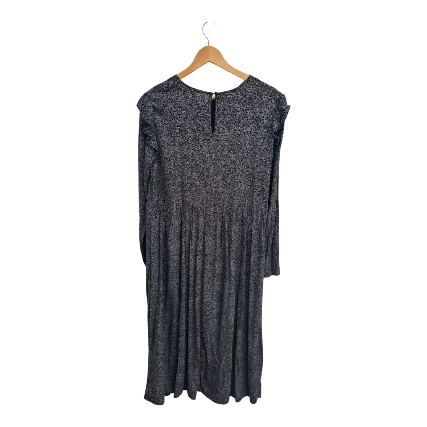 H&M Kleid Damen Dress Damenkleid Gr 42 Schwarz Volants Viskose Elegant Midi