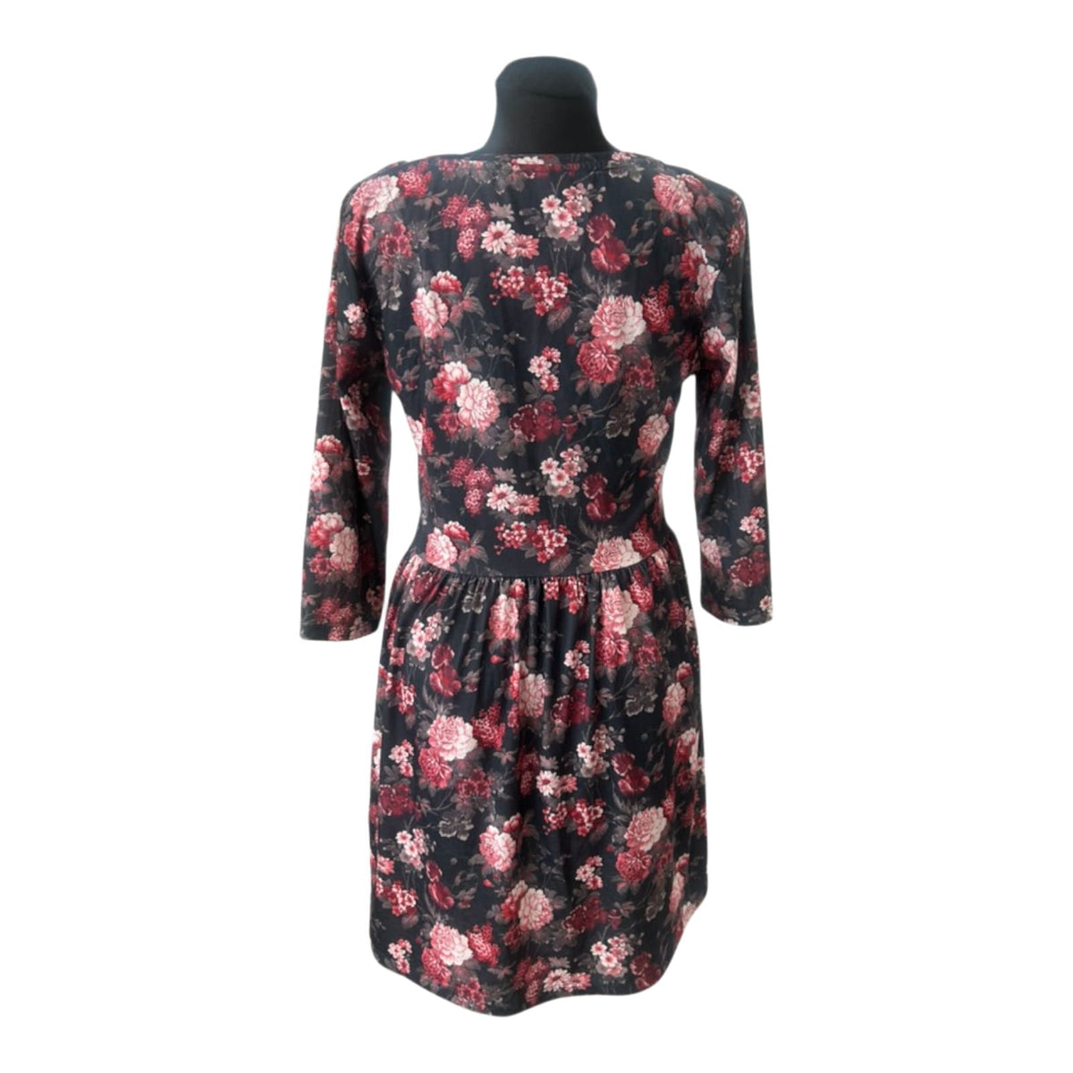 Clockhouse Damen Kleid XXL Schwarz Blumen 3/4 Arm Freizeit Stretch Jersey