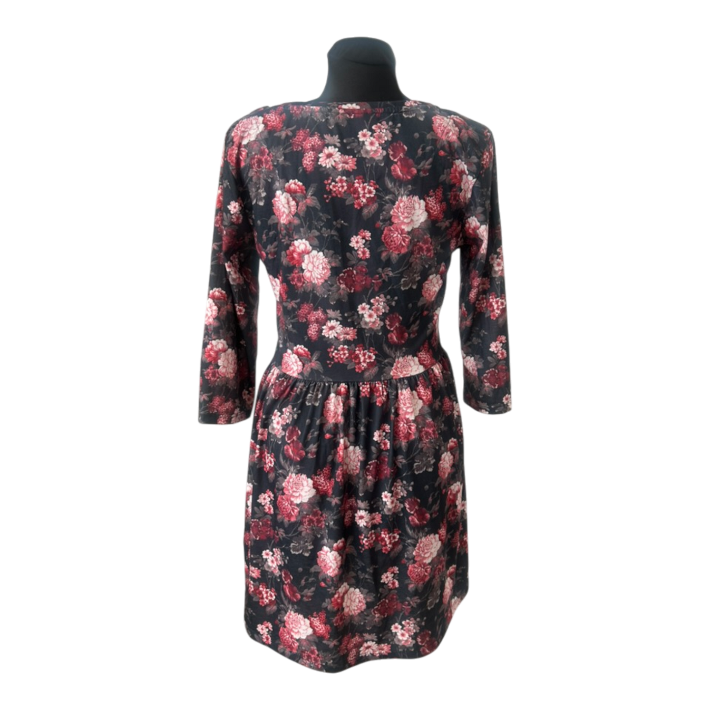 Clockhouse Damen Kleid XXL Schwarz Blumen 3/4 Arm Freizeit Stretch Jersey