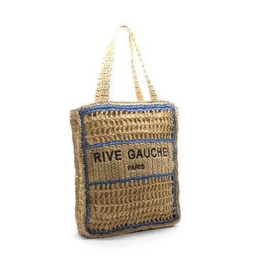 Vimoda Rive Gauche Tasche Blau Beige Häkel Shopper Sommer Boho Strandtasche Neu Etikett