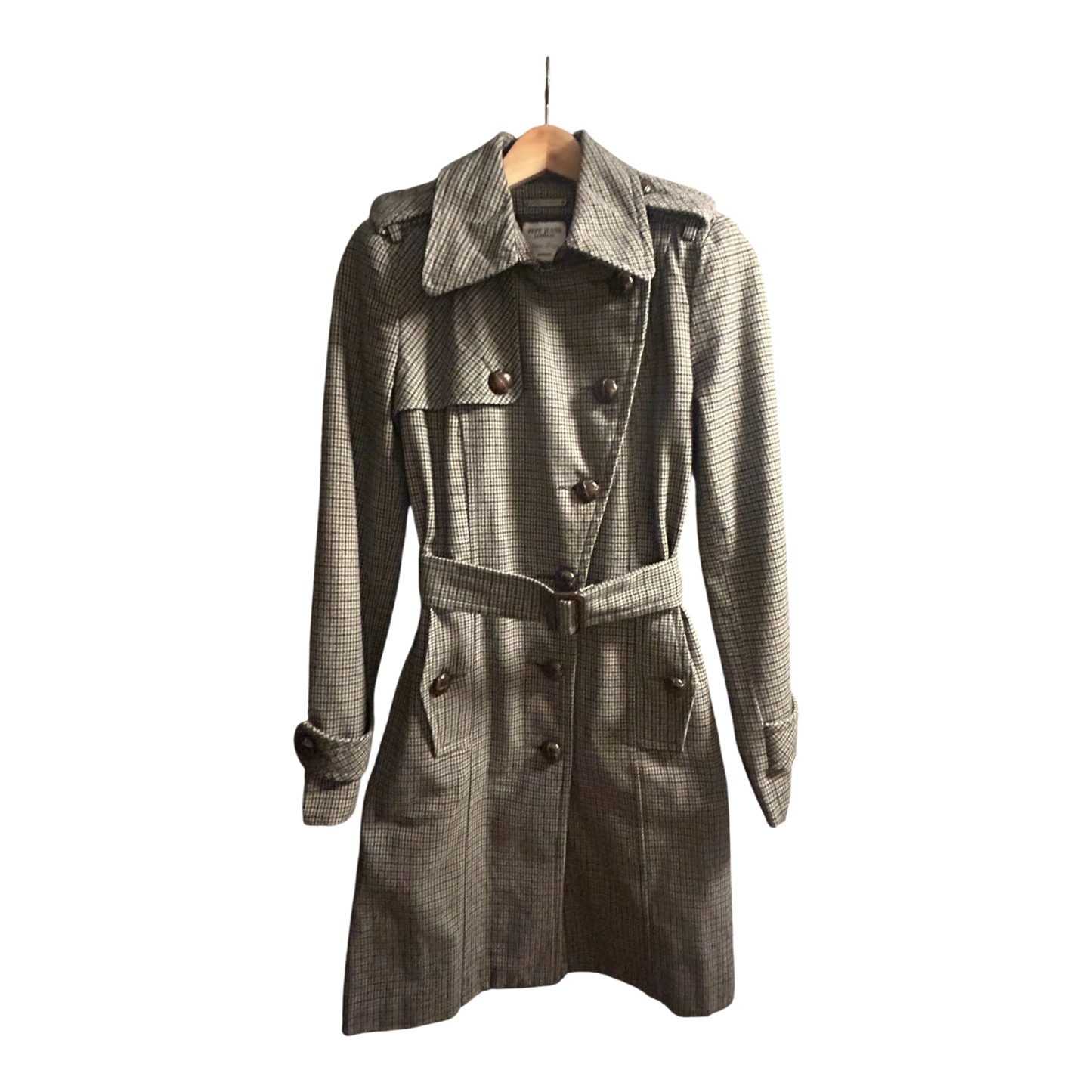 Pepe Jeans Trenchcoat Damen Gr S Hahnentritt Beige Schwarz Gürtel Klassisch