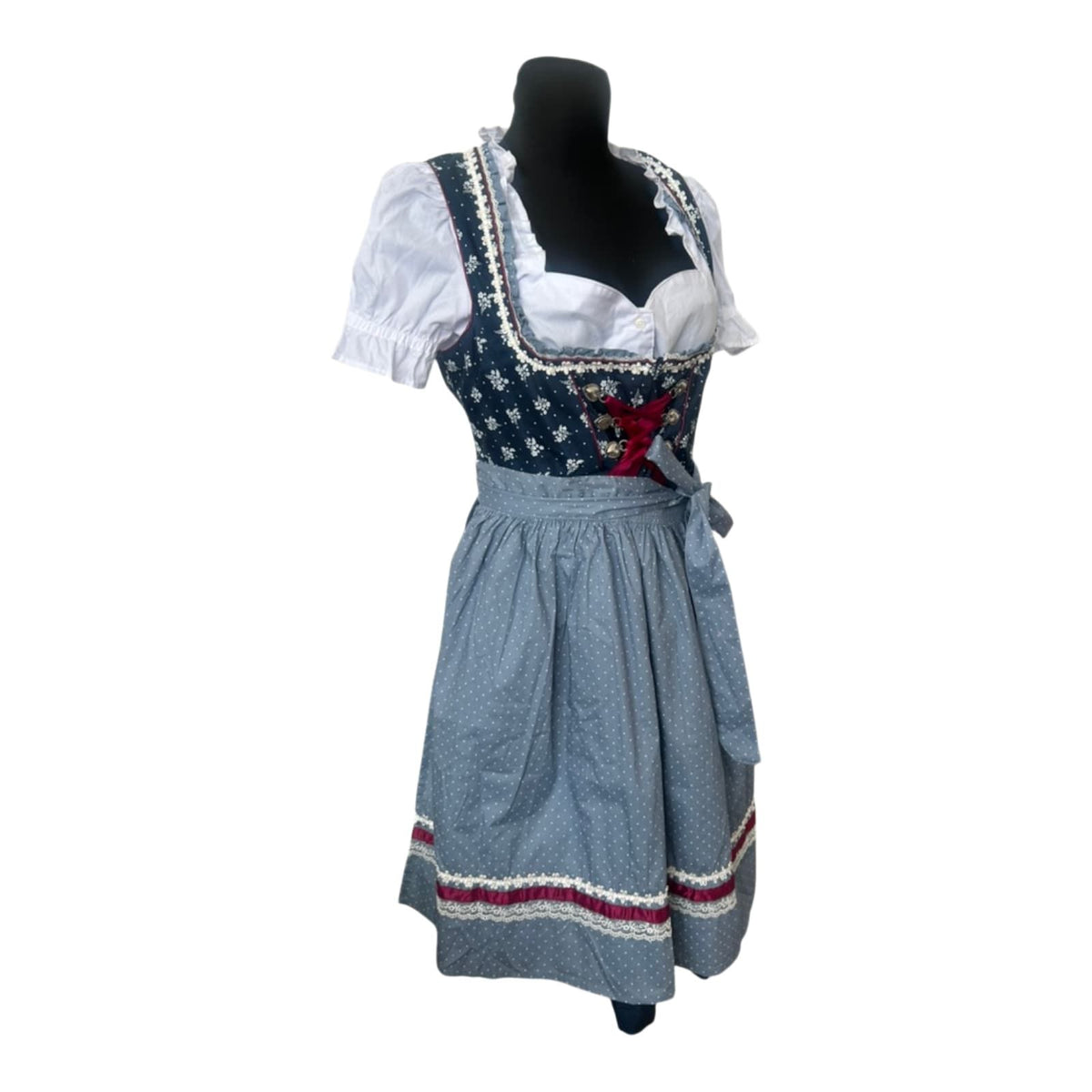 Esmara Dirndl Damen Gr. 44 Blau Weiß 3-teilig Trachtenkleid Baumwolle Oktoberfest