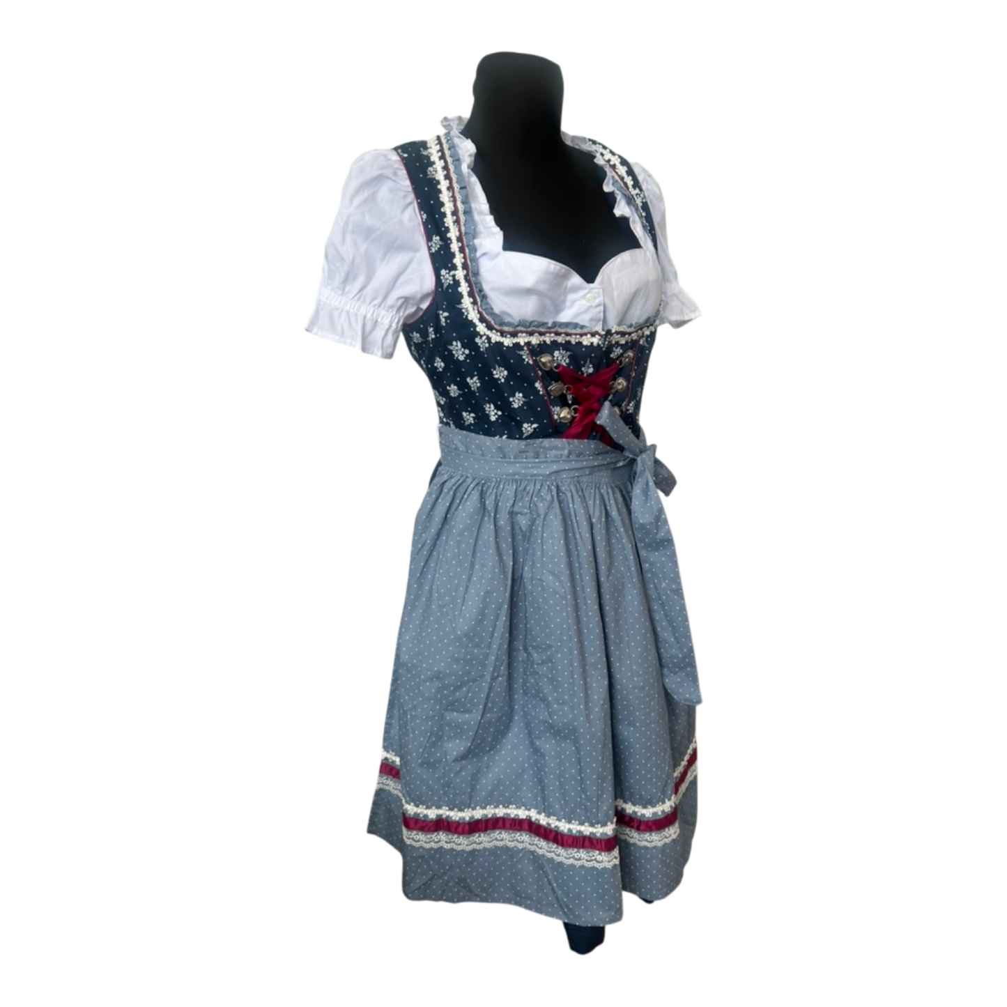 Esmara Dirndl Damen Gr. 44 Blau Weiß 3-teilig Trachtenkleid Baumwolle Oktoberfest